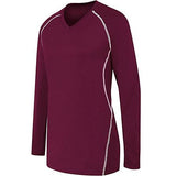 Ladies Long Sleeve Solid Jersey Maroon/white Adult Volleyball